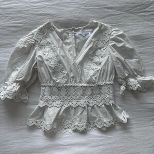 Endless Rose white detailed puff sleeve cinched waist top in Size Small